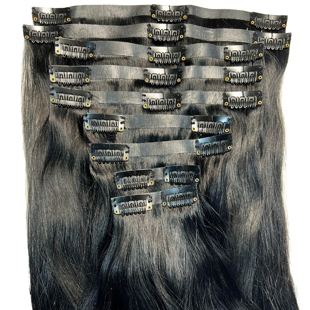 Natural Black Seamless Clip-In 100% Human Hair Extensions