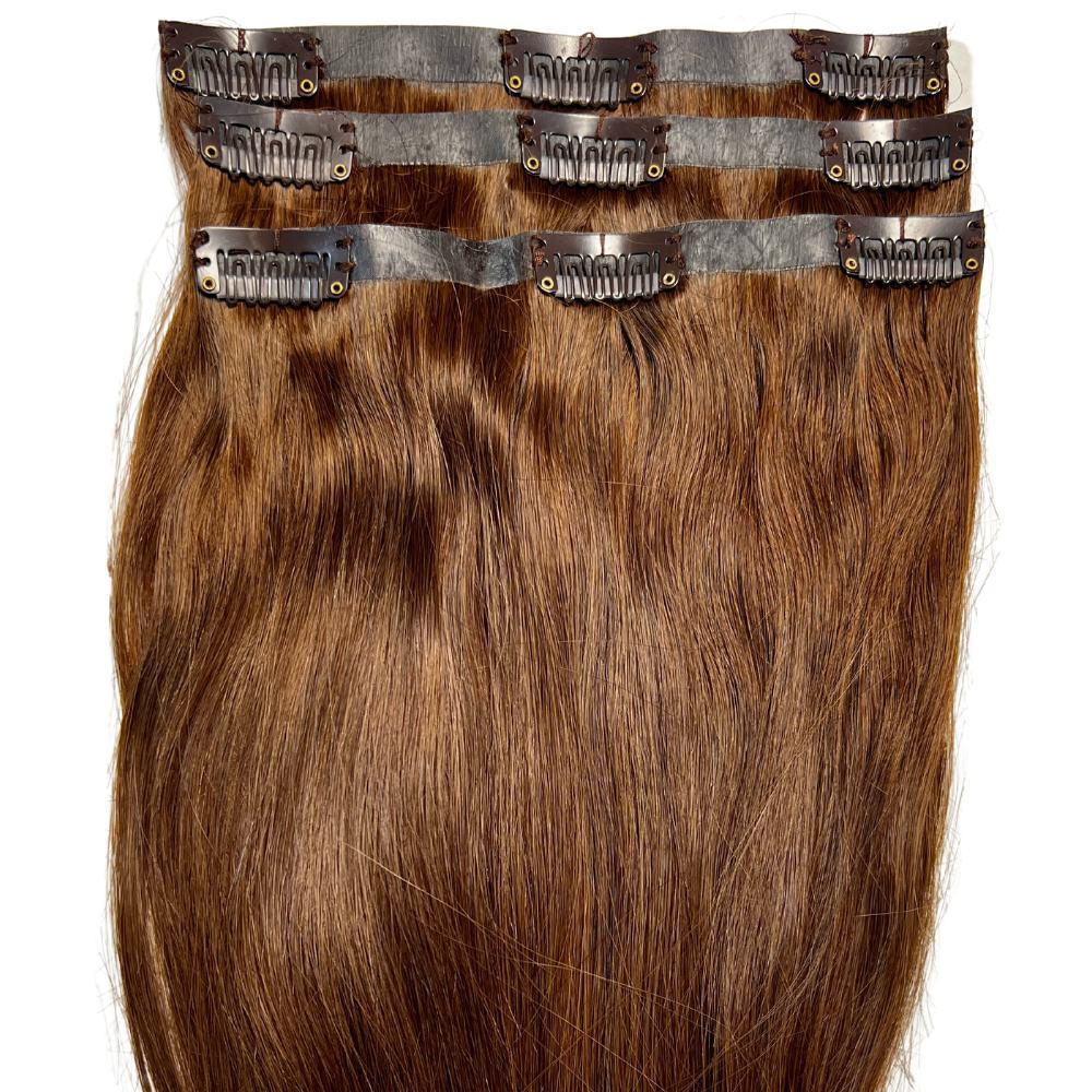 Medium Brown Seamless Clip-In 100% Human Hair Extensions